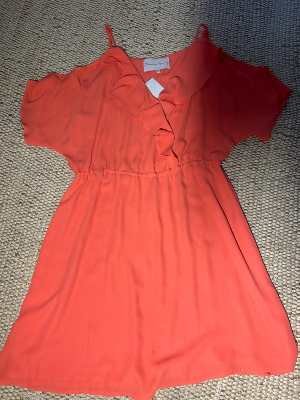 Coral Ruffle V-Neck Mini Dress - Picture 2 of 11
